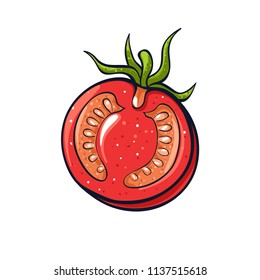 Vector hand drawn illustration of a red tomato. Coloful cartoon icon. Food art for print, web, mobile and infographics. Isolated on white background element.