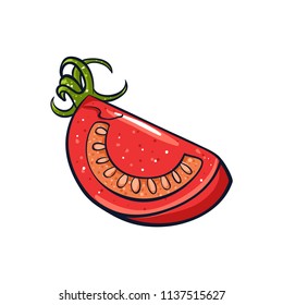 Vector hand drawn illustration of a red tomato. Coloful cartoon icon. Food art for print, web, mobile and infographics. Isolated on white background element.