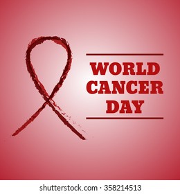 Vector hand drawn illustration of red ribbon aids symbol. Concept cancer Day. Abstract grunge background. Banner, poster, brochure design template.eps 10