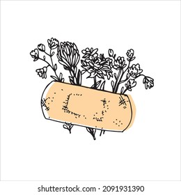 Ilustración de yeso retro dibujada a mano con flores de estilo vintage grabado. Aislado sobre fondo blanco.