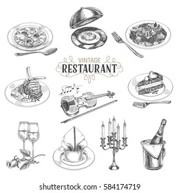 Vector hand drawn Illustration and retro restaurant staff  Sketch  Vintage style  