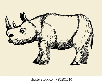 Vector hand drawn illustration of the rhinoceros
