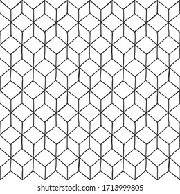 Vector hand drawn illustration of rhombille tiling. Seamless pattern.