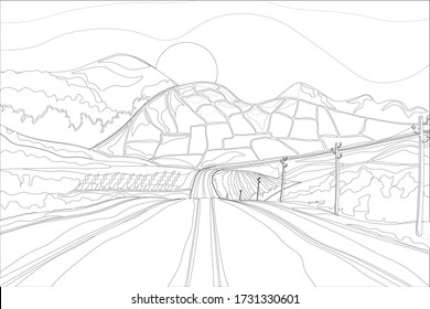 Vector hand drawn illustration, road contour and
landscapes of latin america. For the possibility of self-painting.