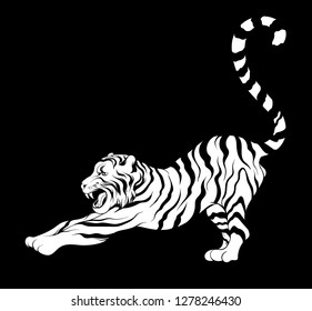 Vector hand drawn illustration of roaring tiger isolated. Tattoo artwork. Template for card, poster. banner, print for t-shirt, pin, badge, patch.