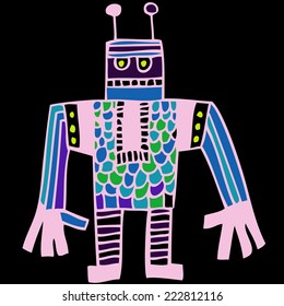 Vector hand drawn illustration with robot.