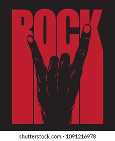 Vector hand drawn illustration of rock hand. Vintage placard. Template for card, poster, bunner, print for t-shirt.