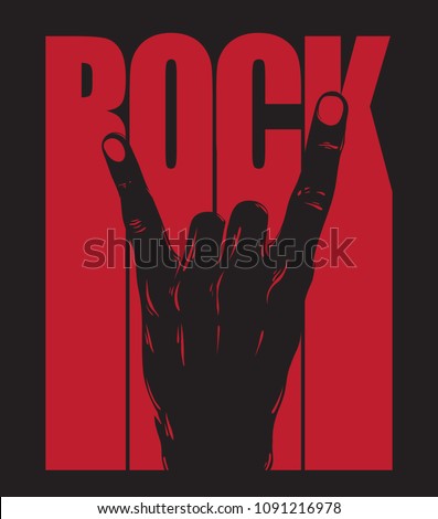 Vector hand drawn illustration of rock hand. Vintage placard. Template for card, poster, bunner, print for t-shirt.