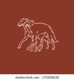 Vector hand drawn illustration of  running Russian greyhound  dogs  isolated. Tattoo artwork. Template for card, poster, banner, print for t-shirt, pin, badge, patch.