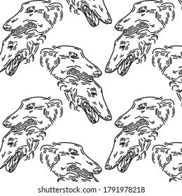 Vector hand drawn illustration of  Russian greyhound  dogs  isolated. Tattoo artwork. Template for card, poster, banner, print for t-shirt, pin, badge, patch.