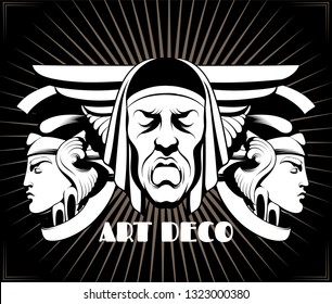 Vector hand drawn illustration of sad male mask with closed eyes isolated. Creative tattoo artwork. emplate for card, poster. banner, print for t-shirt, pin, badge, patch.