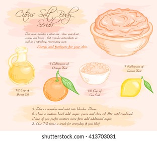 vector hand drawn illustration of  salt scrub recipe