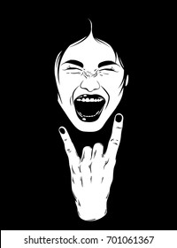 Vector hand drawn illustration of screaming girl. Emotional realistic portrait. Template for card, poster, banner, print for t-shirt.