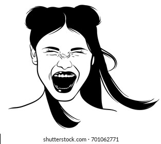Vector hand drawn illustration screaming girl  Emotional realistic portrait  Template for card  poster  banner  print for t  shirt 