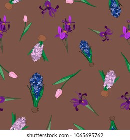 Vector hand drawn illustration seamless pattern spring flowers