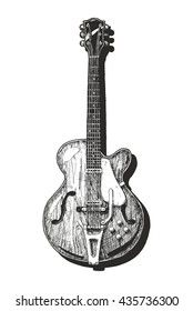 Vector hand drawn illustration of semi-acoustic guitar. archtop