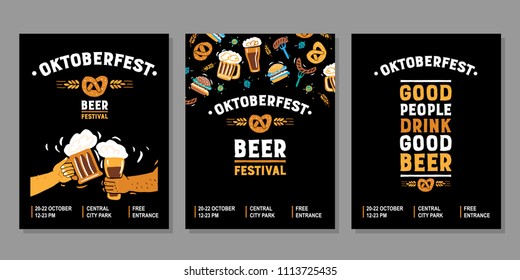  Ilustración dibujada a mano por vectores. Afiche del festival de la cerveza.Oktoberfest. La buena gente bebe buena cerveza.