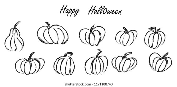 Vector hand drawn illustration set of  halloween pumpkins. Sketch style. 