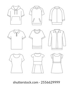Vector Hand Drawn Illustration Set of Various Clothing Types