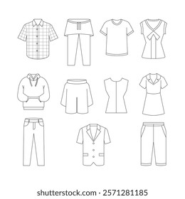 Vector Hand Drawn Illustration Set of Various Clothing Types.