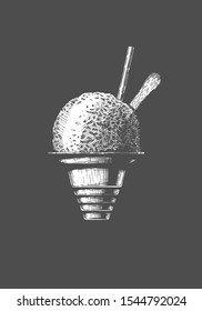 Vector hand drawn illustration of Shave ice in vintage engraved style. Isolated on black background. 
