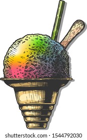 Vector hand drawn illustration of Shave ice in vintage engraved style. Isolated on black background. 