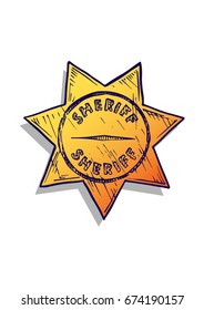Vector hand drawn illustration of Sheriff star in vintage engraved style. isolated on white background.