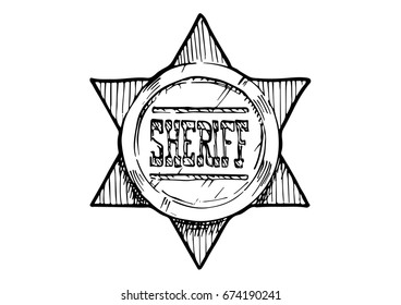 Vector hand drawn illustration of Sheriff star in vintage engraved style. isolated on white background.