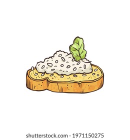 Vector hand drawn illustration of snack. Isolated colorful sketch of sandwich for cafe, restaurant or menu. Tiny appetizer.