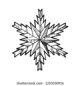 Vector hand drawn illustration of snowflake in vintage engraved style. Isolated on white background.