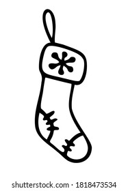Ilustración del calcetín dibujada a mano por vectores para regalos. Uno de los símbolos de Navidad. Elemento Doodle aislado en fondo blanco