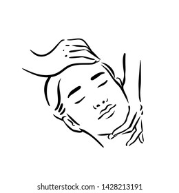 Vector hand drawn illustration of spa face massage for woman on white background