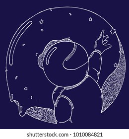Vector Hand Drawn illustration: Spaceman In Donut on Blue Background