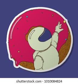 Vector Hand Drawn illustration: Spaceman In Donut