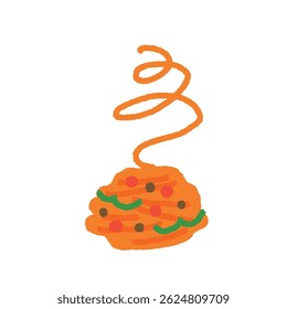 Ilustração desenhada à mão do vetor do espaguete com molho de carne