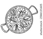Vector hand drawn illustration of spanish paella food restaurant