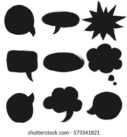 Vector hand drawn illustration. Speech bubbles set. Black color.