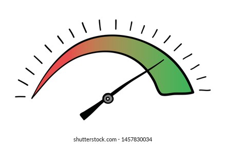 Vector hand drawn illustration of speedometer. Black outlines and colored.