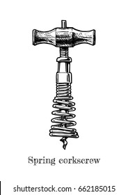 Vector hand drawn illustration of spring corkscrew in vintage engraved style on white background.