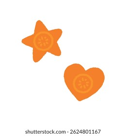 Vector hand drawn illustration of star and heart shaped carrot