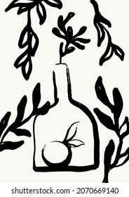 Vector hand drawn illustration with still life with floral elements . Creative artwork. Template for card, poster, banner, print for t-shirt, pin, badge, patch.