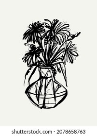 Vector hand drawn illustration of still life  with floral elements . Creative artwork. Template for card, poster, banner, print for t-shirt, pin, badge, patch.