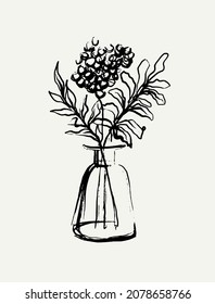 Vector hand drawn illustration of still life  with floral elements . Creative artwork. Template for card, poster, banner, print for t-shirt, pin, badge, patch.