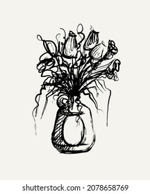 Vector hand drawn illustration of still life  with floral elements . Creative artwork. Template for card, poster, banner, print for t-shirt, pin, badge, patch.