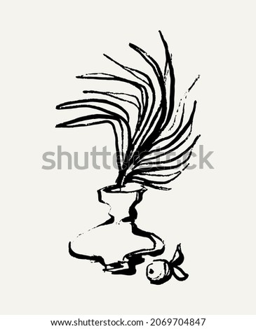 Vector hand drawn illustration with still life with floral elements . Creative artwork. Template for card, poster, banner, print for t-shirt, pin, badge, patch.