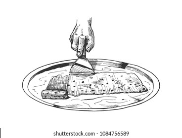 Vector hand drawn illustration of Stir-fried ice cream in vintage engraved style. isolated on white background.