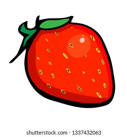 Vector hand drawn illustration of strawberry. Colored drawing with black outline isolated on white background