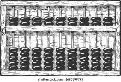 Vector hand drawn illustration of Suanpan – is an abacus of Chinese. Vintage engraved style. Isolated on white background.