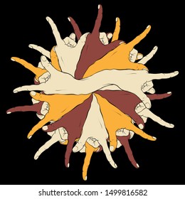 Vector hand drawn illustration of surreal hands isolated. Creative tattoo artwork. Template for card, poster. banner, print for t-shirt, pin, badge, patch.