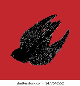 Vector hand drawn illustration of swift bird isolated. Creative tattoo artwork. Template for card, poster. banner, print for t-shirt, pin, badge, patch.